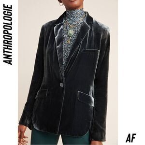 ANTHROPOLOGIE ALESSIA VELVET BLAZER IN CARBON GREEN NWT XLP